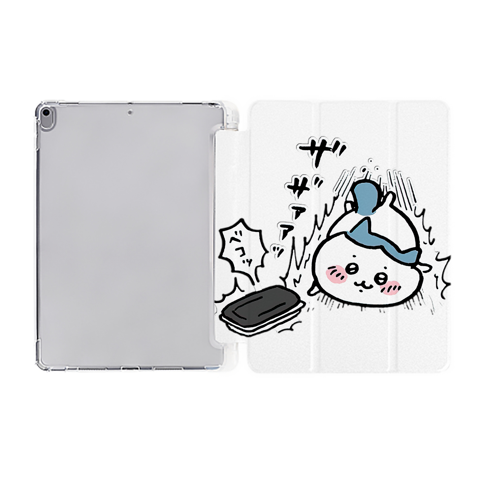 （画像用） ちいかわ ハチワレ Chii-kawa hachiware IPad ケース ペン収納付き 三つ折りスタンド PUレザー×シリコン 対応機種9.5/10.5/10.9インチ